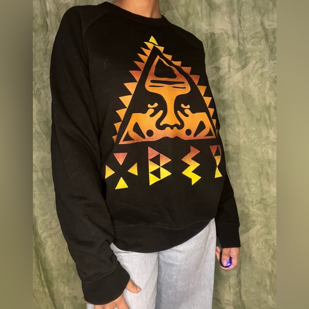 Black Obey Orange and Yellow Crewneck Sweatshirt